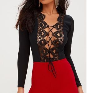 Pretty little thing black lace up bodysuit